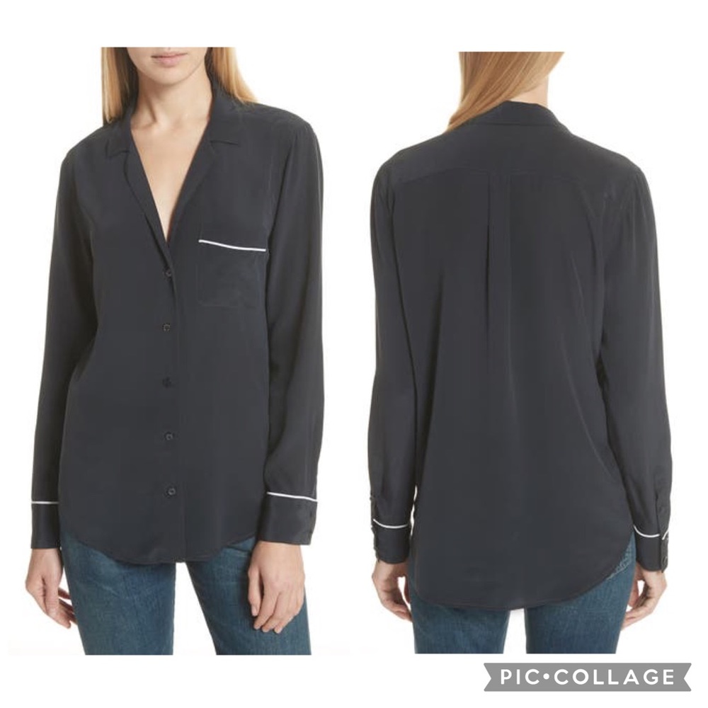 Equipment Keira Piped Silk Shirt Size XS